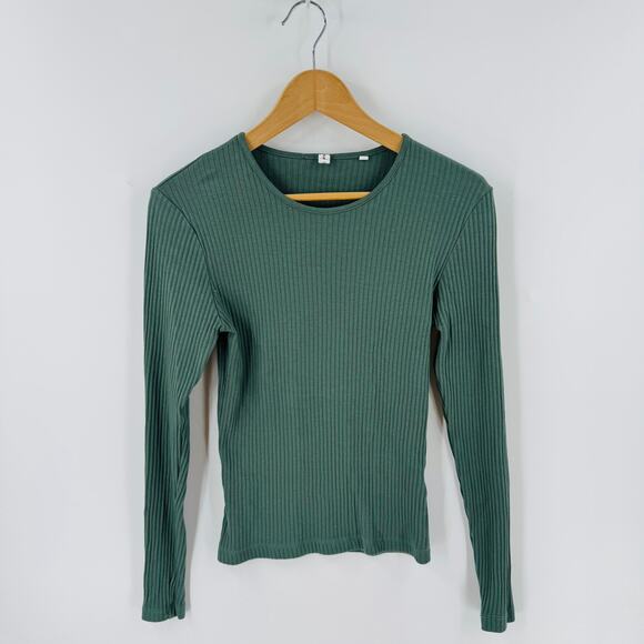 Kotn Women’s Ribbed Long Sleeve Top Green Minimalist Sustainable Basic Size M - Picture 1 of 6